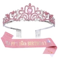 Set tiara 16° compleanno con strass rosa e fascia glitterata per festa di ragazze - Rosa (16° Compleanno)