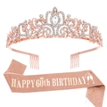 Rose gold 60th birthday set with crystal tiara and sparkling happy birthday sash - Rose Gold (60th Birthday)