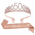 Ensemble 50e anniversaire or rose avec diadème en strass et écharpe Happy Birthday brillante - 50 Ans / Or Rose
