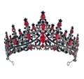 Couronne de mariée gothique vintage en métal gris avec grands cristaux rouges en goutte - Noir de Fusil avec Strass Rouge