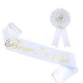 Detail of Bride To Be white satin sash and matching lace ribbon badge with gold foil lettering - White Sash And Badge Set