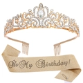Set corona di cristallo dorato con fascia It's My Birthday e spilla di sicurezza donna - Oro Chiaro - Glitter