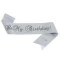 Silver glitter birthday queen sash with black text and safety pin for party decoration - One Size / Silver Sash with Black Rhinestones