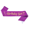 Écharpe à paillettes violettes avec texte doré Birthday Girl pour fête d'anniversaire - Violet Pailleté