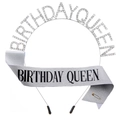 Set corona tiara Birthday Queen argento e fascia glitterata per festa compleanno - Argento con Testo Nero