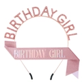 Set de banda rosa brillante Birthday Girl y diadema de diamantes de imitación rosa - Talla única / Juego Color Champaña