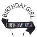 Set de cumpleaños con banda brillante y diadema de letras con pedrería negra - Talla única / Set de Circonita Negra