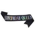 Schwarze glitzernde Birthday Queen Schärpe mit holografischer Schrift für Partys - Einheitsgröße / Schwarz Holografisch - QUEEN