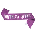 Glitzernde lila Birthday Queen Schärpe mit silberner Schrift und Sicherheitsnadel - Einheitsgröße / Lila Holografisch - QUEEN