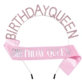 Set corona Birthday Queen con strass rosa e fascia in raso per decorazione festa - Satin Rosa