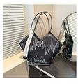 Black tote bag with colorful wave embroidery and chic ribbon detail for summer commuting - Black