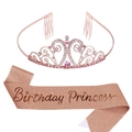 Rose gold birthday set with crystal crown and Birthday Princess sequin sash - One Size / Rose Gold Crown + Rose Gold Sash