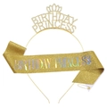 Set fascia Birthday Princess glitterata dorata e corona di strass con spilla - Oro