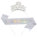 Set corona Birthday Princess argento e fascia glitterata per feste di compleanno - Argento AB
