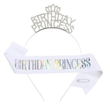 Set tiara Birthday Princess in argento e fascia in raso bianco per feste di compleanno - Bianco Iridescente