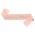 Écharpe d'anniversaire Birthday Princess en satin pêche rose avec lettrage holographique - Taille unique / Satin Holographique Or Champagne