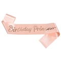 Écharpe Birthday Princess rose avec lettrage pailleté or rose pour fête de fille - Taille unique / Satin Or Champagne Lettres Or Rose