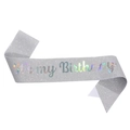 Sparkling silver glitter sash with holographic It's my Birthday text for party - One Size / Silver AB