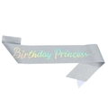 Écharpe anniversaire princesse argentée pailletée avec lettrage arc-en-ciel holographique - Taille unique / Tissu Pailleté Holographique Argent