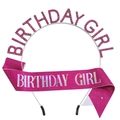 Set de diadema Birthday Girl con strass rosa y banda de purpurina para cumpleaños - Talla única / Conjunto Rosa Rojo