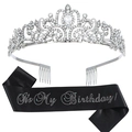 Corona in cristallo argento con fascia in seta nera con scritta It's My Birthday - Argento Nero - Satin