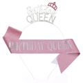 Set fascia Birthday Queen rosa glitterata e cerchietto tiara con strass argento - Taglia unica / Strass Argento e Rosa + Fascia Olografica Rosa