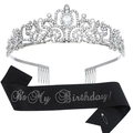 Corona in cristallo argento e fascia nera glitterata It's My Birthday Set - Argento Nero - Glitter