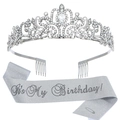 Silver crystal crown and sparkling sash with It's My Birthday! lettering for girls - Silver - Glitter