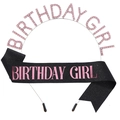 Kit d'anniversaire avec serre-tête en strass rose et écharpe à paillettes noires - Taille unique / Noir avec texte rose