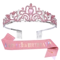 Set corona con strass rosa e fascia glitterata per la festa del 13° compleanno - Rosa (13° Compleanno)