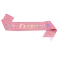 Pink glitter 10th birthday sash with Happy Birthday laser text and golden safety pin - One Size / 10 Years Old - Pink