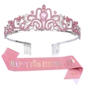 Set corona per 18° compleanno con strass rosa e fascia glitterata con scritta festiva - Rosa (18° Compleanno)