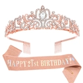 Sparkling rose gold rhinestone crown and pink 21st birthday sash for party celebrations - Rose Gold (21st Birthday)