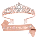 Rose gold 30th birthday set with crystal tiara and pink glitter sash for women - Rose Gold (30th Birthday)