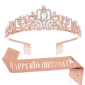 Rose gold 40th birthday set including a crystal crown and glitter sash with happy lettering - Rose Gold (40th Birthday)