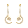 Bohemian gold sun and moon drop earrings with sparkling rhinestones for bridal weddings - Hexagram Moon Long Earrings (EH005)