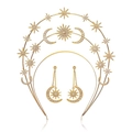 Golden celestial jewelry set with sun moon headband and rhinestone tassel earrings - Triple Layer Headband Set (FG185)