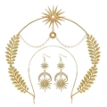 Bohemian gold crown and star moon earring set with faux pearls and sparkling crystals - Headband and Earrings (FG187)