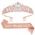 Rose gold 70th birthday set including crystal crown and glitter sash for party decor - Rose Gold (70th Birthday)
