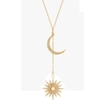 Golden bohemian Y-necklace featuring crystal crescent moon and sparkling sunburst pendants - Necklace (XL002)