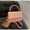 Pink crossbody square bag with wavy texture flap and woven handle for women - Pink