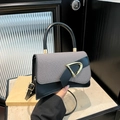 Fashionable black and grey color-block handbag with gold D-buckle and shoulder strap - Black