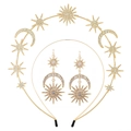Golden celestial tiara and earrings set with crystal sun and moon stars for weddings - Headband and Earrings (FG185)