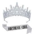 Silberne Kristall-Tiara und Birthday Girl Schärpe Set für Geburtstage - Klassisch Silber Birthday Girl