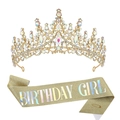 Set compleanno dorato con corona di strass di lusso e fascia glitterata elegante - Set Strass AB Oro Iridescente Birthday Girl