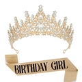 Set Birthday Girl dorato con corona di strass in cristallo e fascia glitterata elegante - Birthday Girl Oro