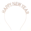 Dettaglio del cerchietto Happy New Year oro rosa con strass lucidi per feste - Cerchietto Oro Rosa