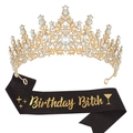 Birthday Bitch sash in black glitter with a luxurious gold rhinestone crown set - Gold + Glitter Sash (Bitch)