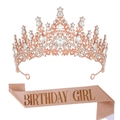 Set fascia Birthday Girl in oro rosa e tiara di cristallo scintillante per compleanni - Oro Rosa birthday girl Corona E Fascia