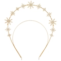 Diadema de halo dorada de doble capa con estrellas brillantes y cristales - Diadema Hexagrama Dorada